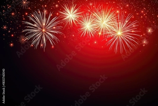 Obraz Fireworks display against red background