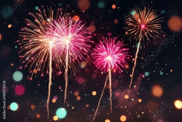 Obraz Fireworks display at night