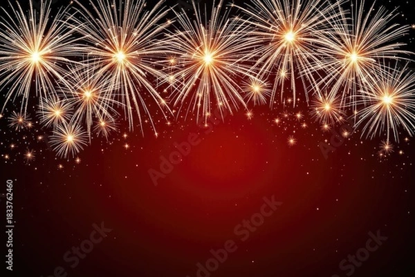 Obraz Fireworks display on dark red background