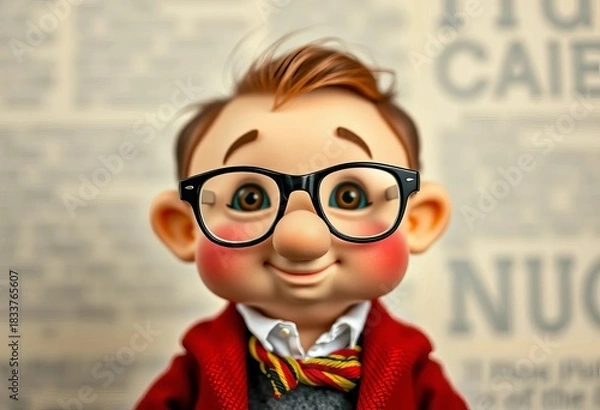 Obraz Tiny spectacles perched on a button nose, plump cheeks, a miniature professorial outfit,  glasses,   reading