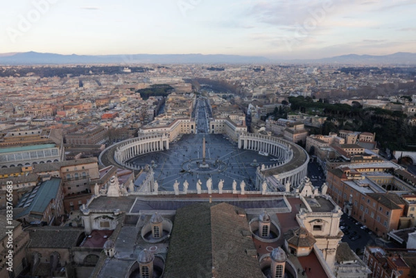 Fototapeta St. Peter's Square as seen from the dome of the Basilica at sunset.