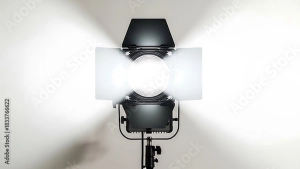 Fototapeta Studio lighting setup with softbox and two lights on a white background