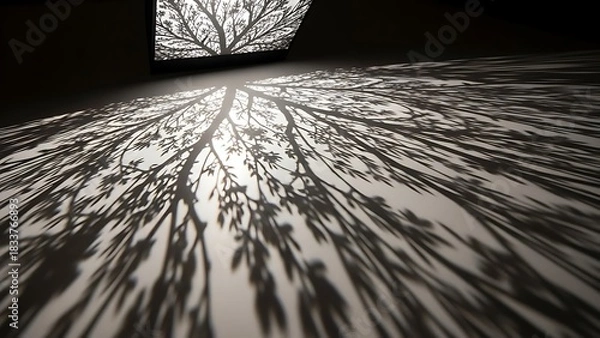 Fototapeta Abstract tree branch shadow pattern on a light surface creates a unique design