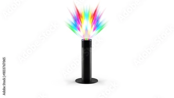 Fototapeta Modern floor lamp with colorful fiber optic light display on white background