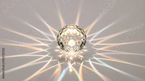 Fototapeta Crystal light fixture casting rays of light on a white wall