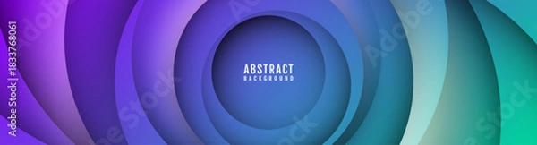 Fototapeta 3D green purple abstract background overlap layer on bright space with circles effect decoration. Modern graphic design element cutout style concept for web banner, art, flyer, card, or brochure cover