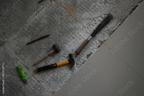 Fototapeta Tools used for installing tiles