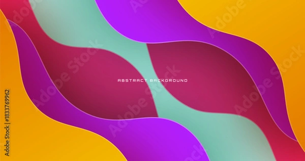 Fototapeta 3D colorful abstract background overlap layer on bright space with flowing waves effect decoration. Modern graphic design element cutout style concept for web, art, flyer, card, or brochure cover