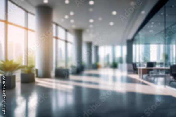 Obraz Blurred empty open space office. Abstract light bokeh at office interior background