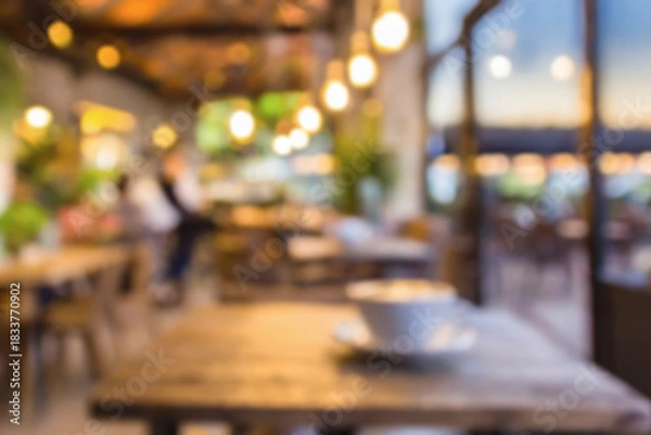 Obraz Blurred empty open space Restaurant and coffee shop cafe interior for background.