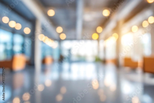 Obraz Blurred empty open space office. Abstract light bokeh at office interior background