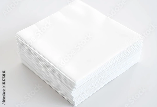 Obraz Stack of pristine white paper napkins, square shape, soft texture, elegant, dinner