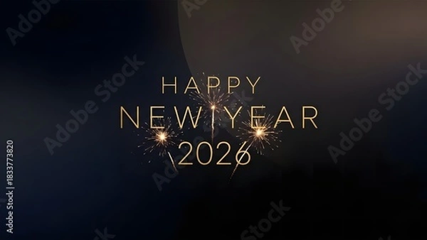 Obraz Happy New Year 2026 with sparkling fireworks on a dark background, a festive greeting for the upcoming year.