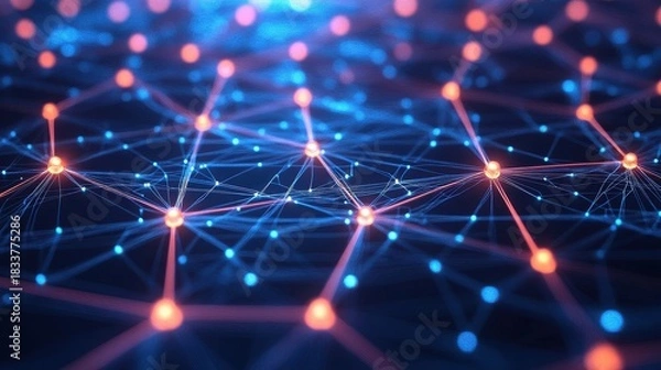Fototapeta Abstract network visualization with glowing nodes and interconnected lines design