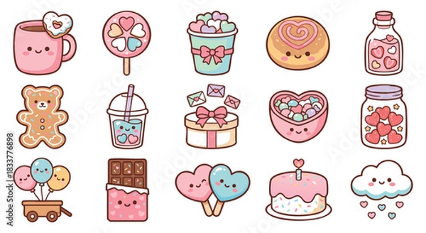 Obraz Adorable kawaii dessert icons for joyful designs and sweet promotions of love and happiness