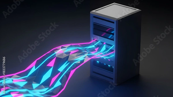 Fototapeta Visualize data flow with a modern server setup and vibrant neon connections, perfect for showcasing technology solutions with style