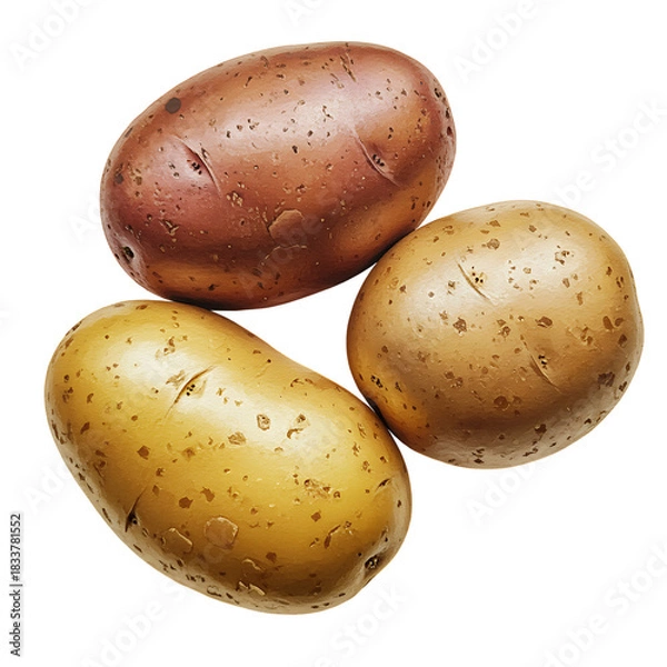 Fototapeta Three different varieties of potatoes on a dark background art illustration