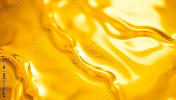 Fototapeta Abstract flowing golden liquid with light reflections and ripples