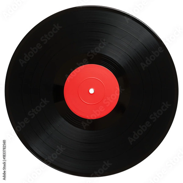 Fototapeta Vinyl record with red label against a dark background close up