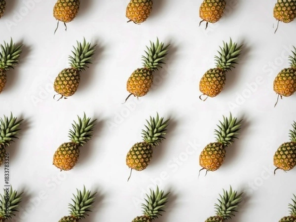 Obraz Repeating pattern of fresh pineapples on a white background