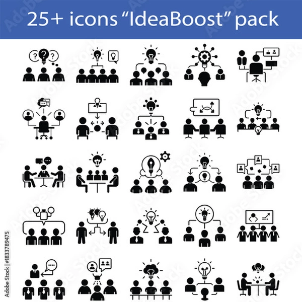 Obraz Office Brainstorming Icons Creative Thinking, Idea Generation, Team Innovation Vector Pack