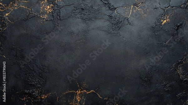 Fototapeta Dark rough textured concrete photo background. Golden dust effect black image