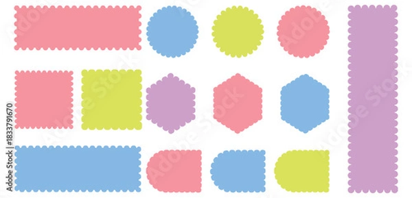 Obraz Colorful rectangle frames with wiggly borders. Color rectangle frames with wiggly borders. Color rectangle frames with wiggly borders.  Zig zag edge circle, square shape collection.