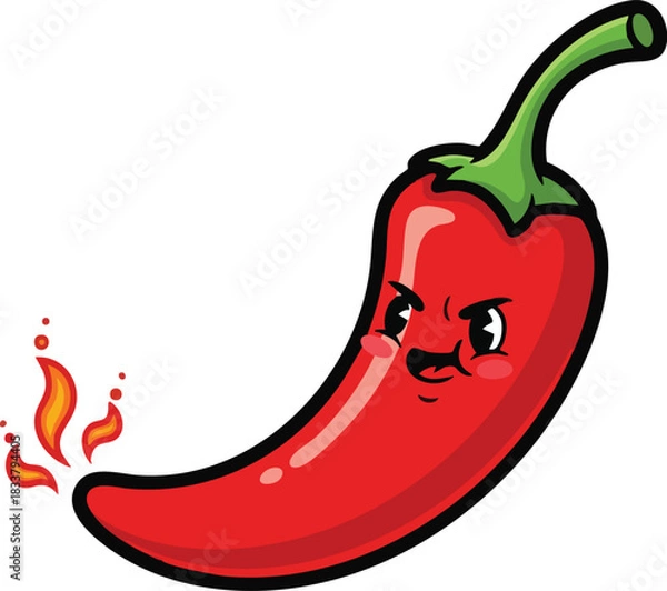 Obraz Red chili with green stem, curvy smooth shape