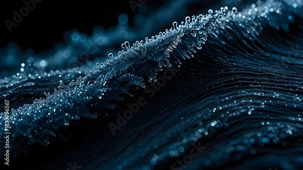 Obraz Cold frost shimmer waves spreading gently across deep blue-black winter abstract background