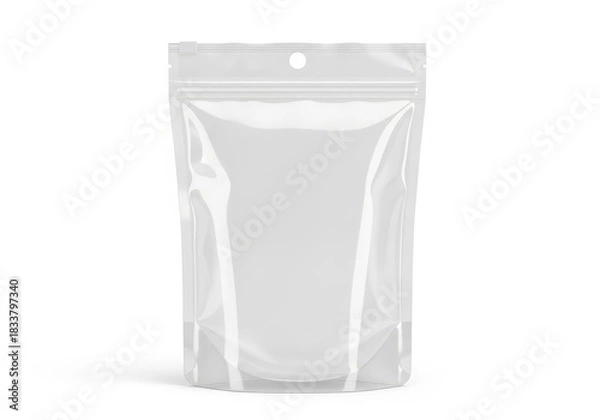 Obraz Clear stand-up pouch mockup with zip-lock seal on white background
