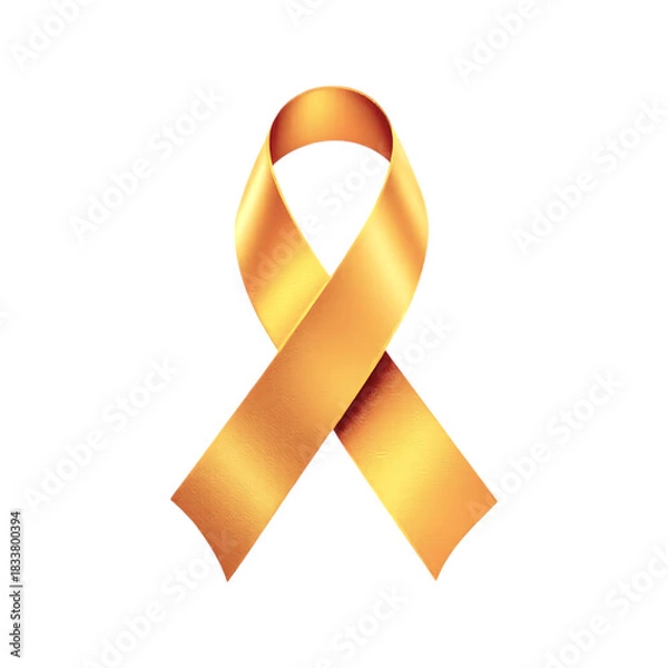 Obraz Shiny Golden Awareness Ribbon Symbolizing Support for Childhood Cancer and Other Causes, Isolated on a Transparent Background with Elegant Metallic Te
