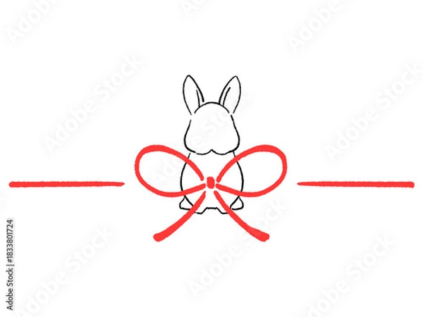 Obraz 赤い蝶結びとうさぎ　シンプルでかわいい　線画　イラスト