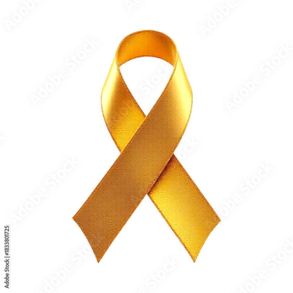 Obraz Vibrant Golden Awareness Ribbon Symbolizing Childhood Cancer or Support on a Deep Transparent Studio Background, with Shiny Satin Texture
