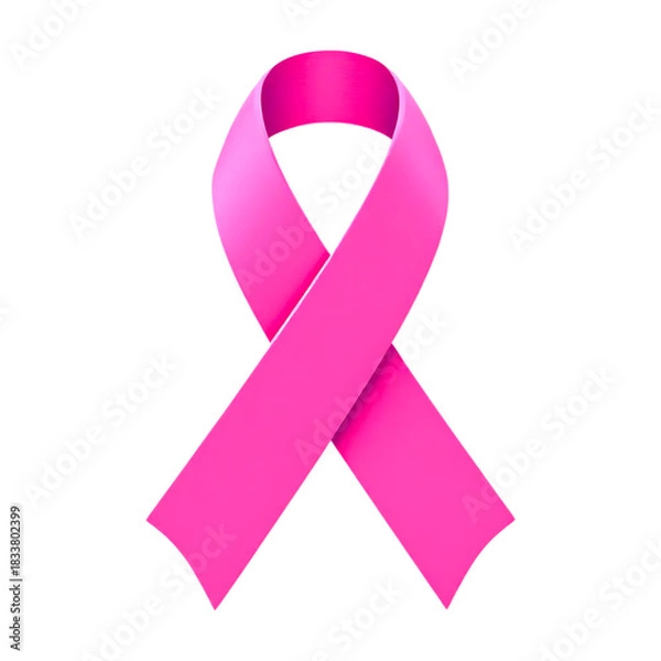 Obraz Vibrant Pink Awareness Ribbon Symbolizing Breast Cancer Support and Hope, Isolated on a Deep Transparent Background, 3D Render.