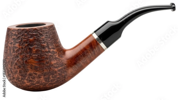 Fototapeta Elegant brown briar smoking pipe isolated PNG, classic tobacco accessory for relaxation and contemplation on transparent background