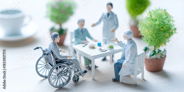 Obraz 車椅子の人とドクターのやさしいひと時（3D）／まみおデザイン福祉シリーズ
