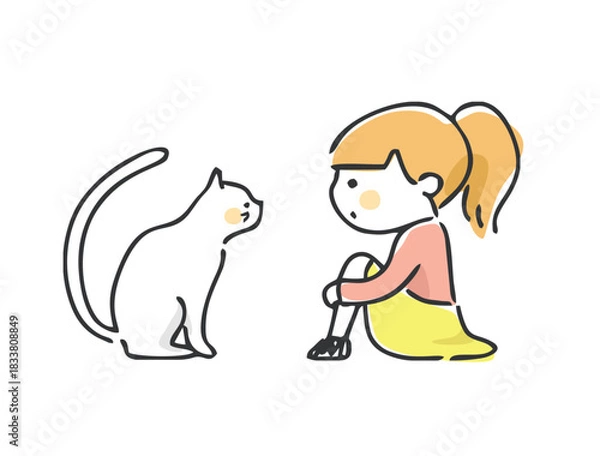 Obraz 猫と子供のイラスト