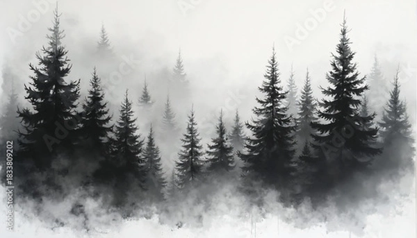 Fototapeta Misty Evergreen Forest