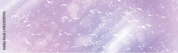 Obraz Flying birds. Winter abstract backdrop. Snowflakes and ice pattern.	