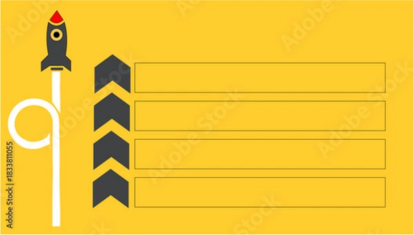 Obraz Rocket launch infographic template flat vector design with arrow steps presentation layout on yellow Chart