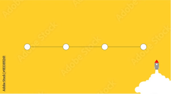 Obraz Rocket launch infographic template flat vector illustration showing progress or steps isolated on yellow Chart