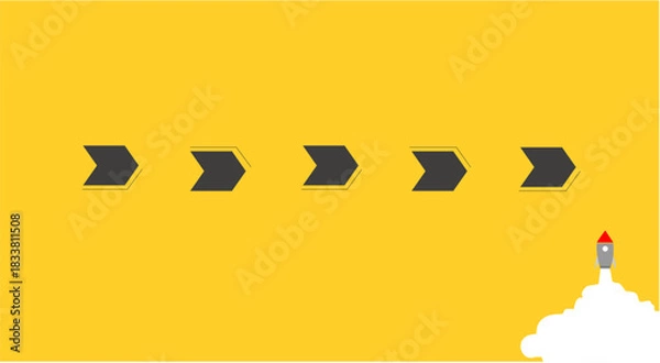 Obraz Rocket launch with arrow progress steps flat vector  for business growth Chart