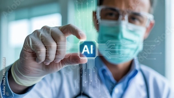 Fototapeta Healthcare professional manipulates digital representation of artificial intelligence technology