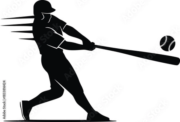 Obraz Baseball player silhouette hitting ball, showing speed and power