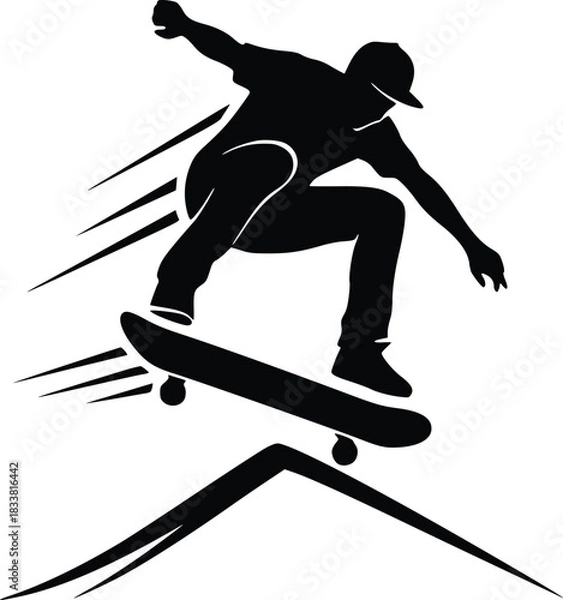 Obraz Skateboarder silhouette performing a jump with motion lines