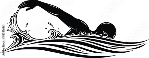 Obraz Swimmer silhouette performing crawl stroke through water waves
