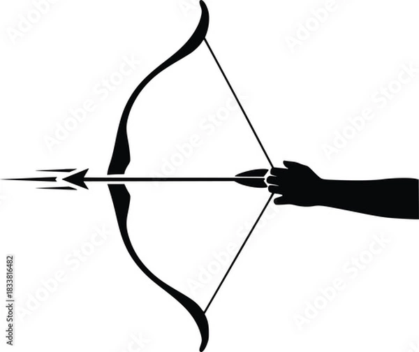 Obraz Hand drawing bow and arrow aiming for target archery sport