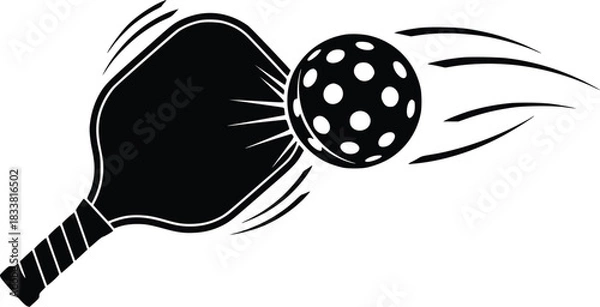 Obraz Pickleball paddle hitting pickleball with speed motion lines