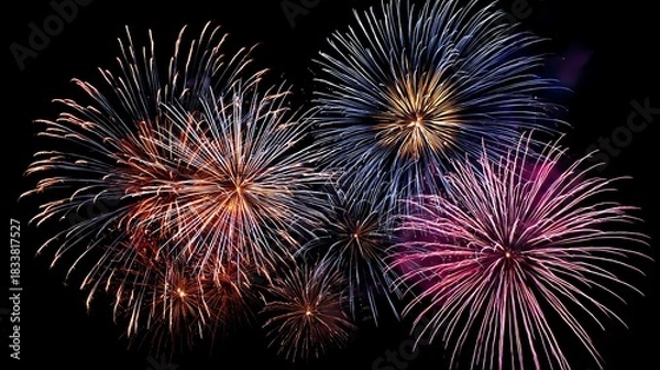 Fototapeta A stunning display of colorful fireworks illuminating the night sky, symbolizing celebration and joy. Perfect for events, festivals, and special occasions.