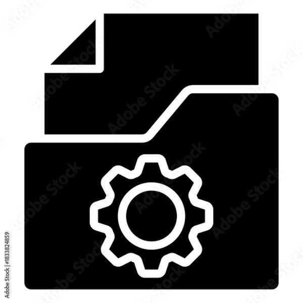 Fototapeta File Settings Glyph Black Silhouette Icon Design Vector - folder with a document and gear, symbolizing file settings, configuration, or document management options